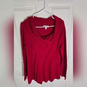 Kim Rogers Womens Red Cowl Neck Long Sleeve Pullover Top XL